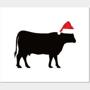 Cow Reindeer Hat Santa Christmas Lights Posters and Art